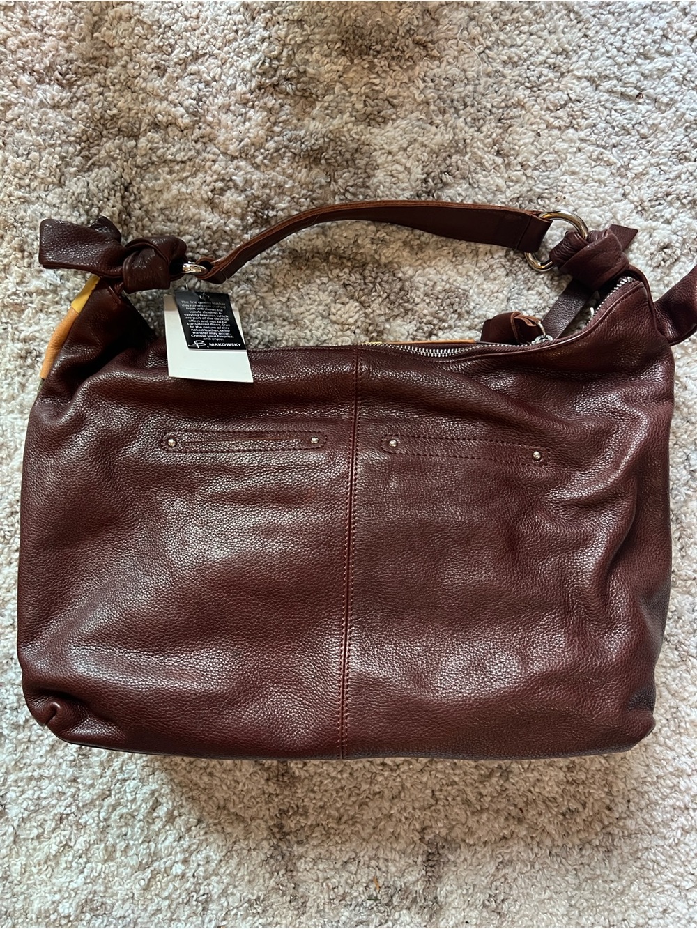 b. makowsky Multicolor Patchwork Leather Shoulder Bag - Yellow, Brown, Olive - Picture 2 of 7